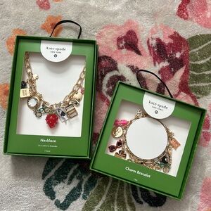Kate Spade Gold and Red Charm Necklace and Bracelet Set